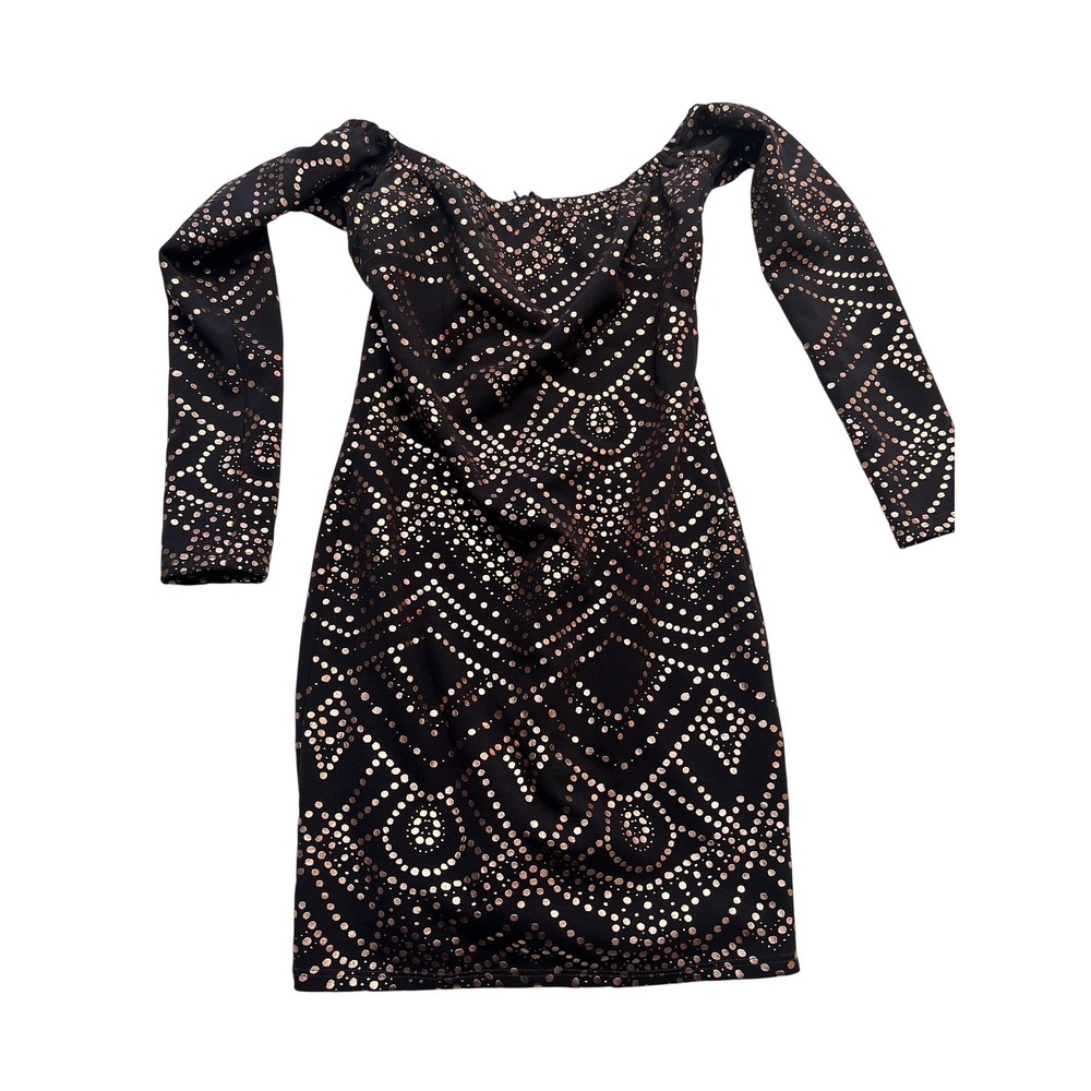 Jump Apparel Dress‎ Womens Small Black Metallic Dot Bodycon Long Sleeve Made USA